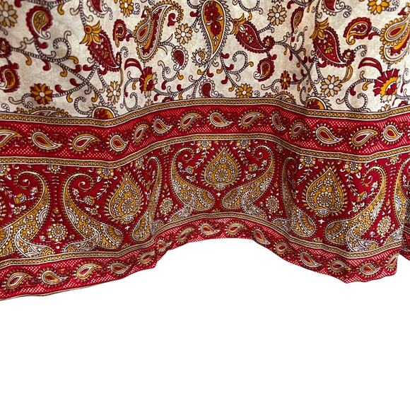ROYAL PAISLEY Women's Kantha Style Kaftan Dress Red Cream Paisley Print One Size - Picture 7 of 9